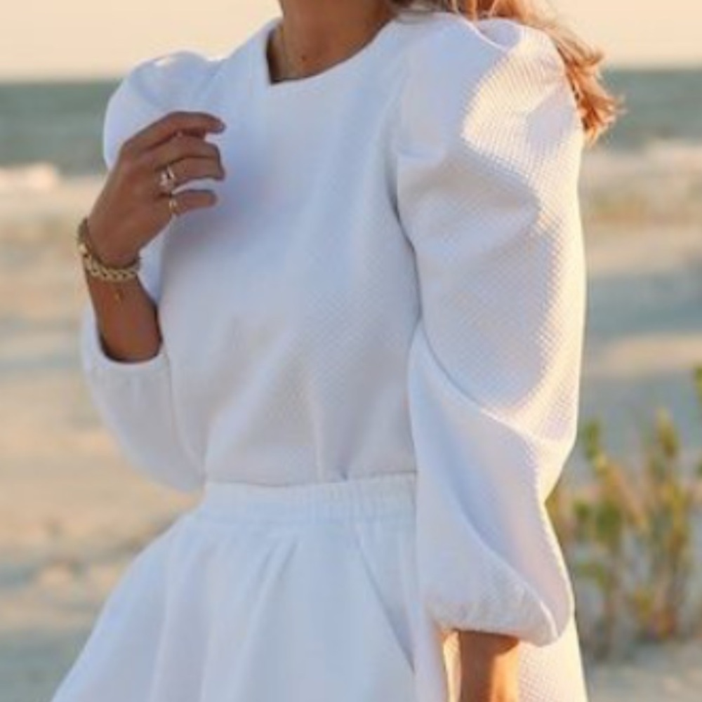 BURU x Megan Stokes White Puff Sleeve Top - Size M